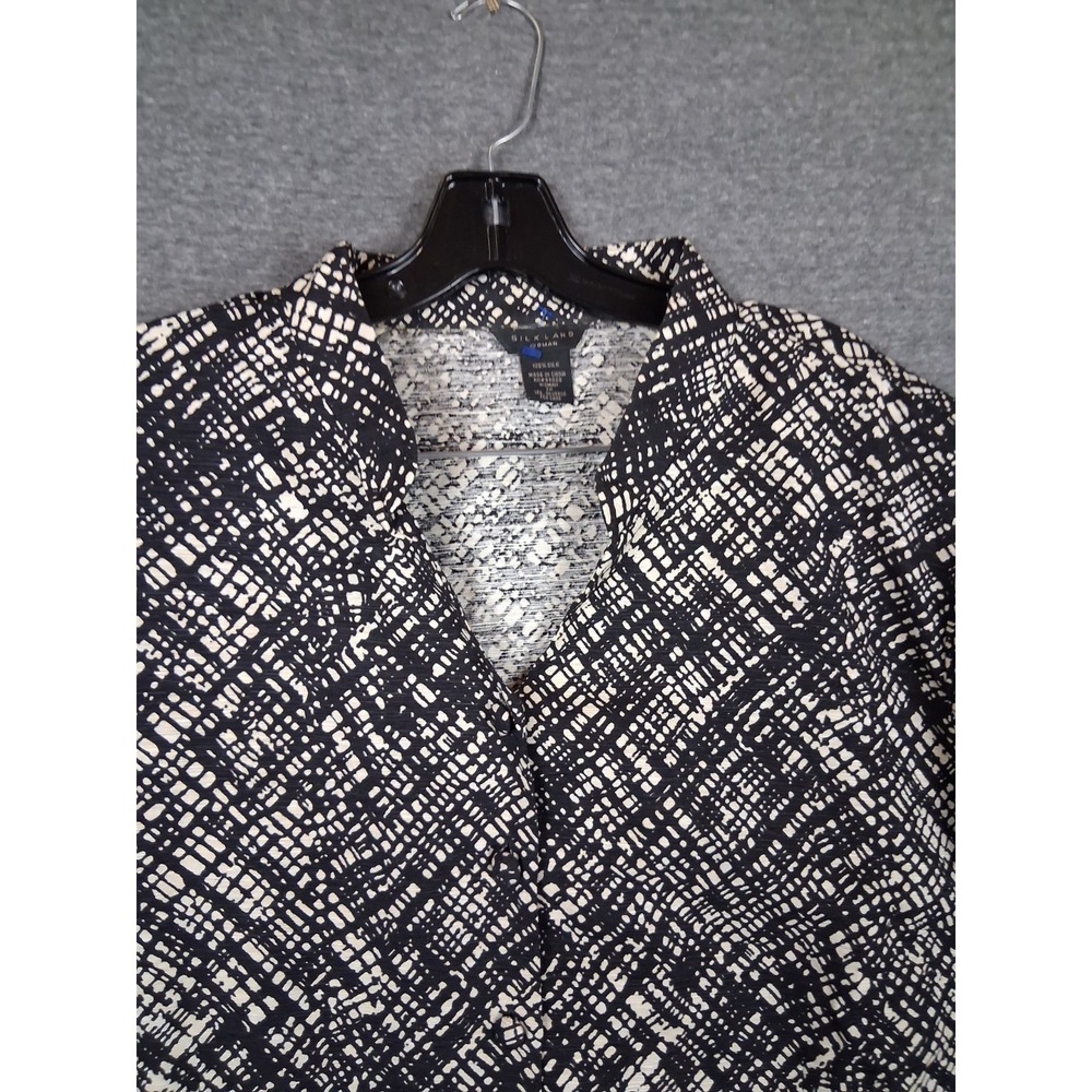 Silkland Womens Shirt 2X Black White Abstract Art Wear 100% Silk Cardigan Jacket